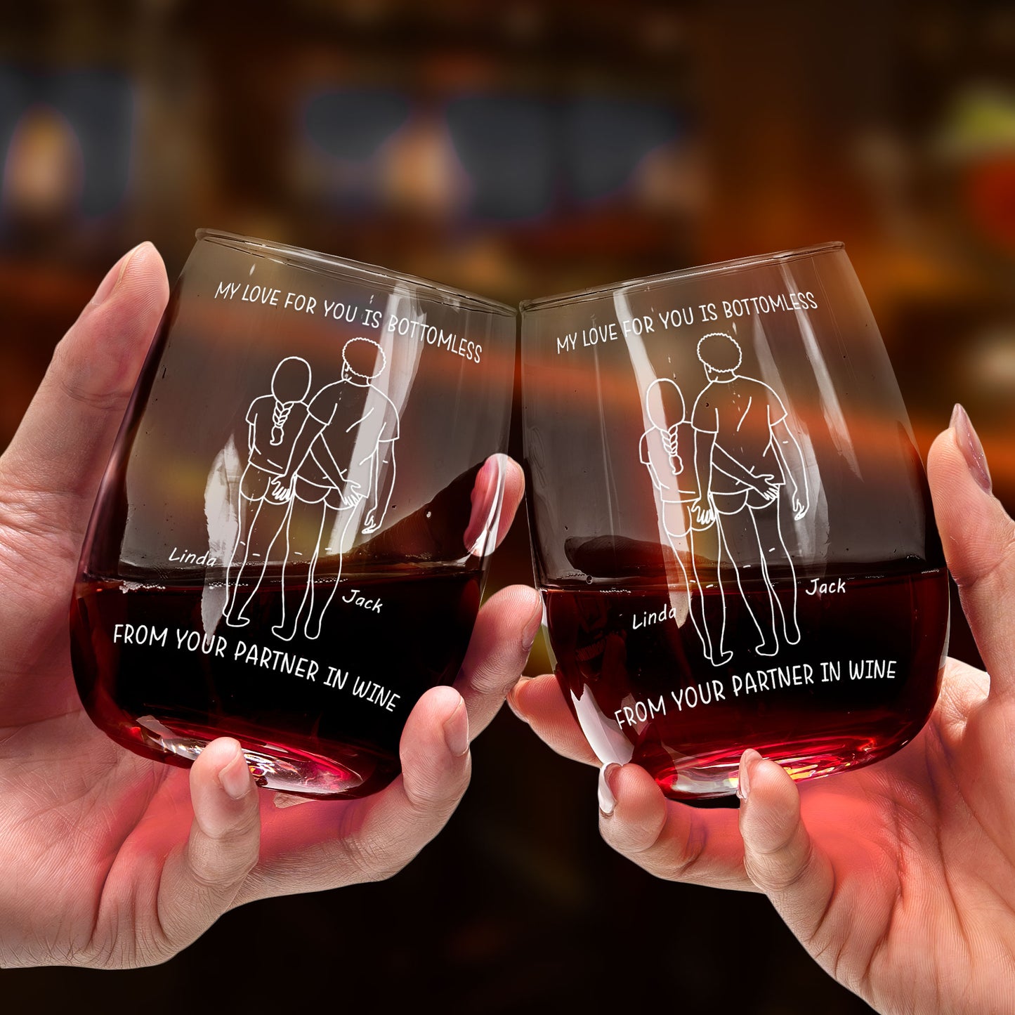 My Love For You Is Bottomless Partner In Wine - Personalized Stemless Wine Glass