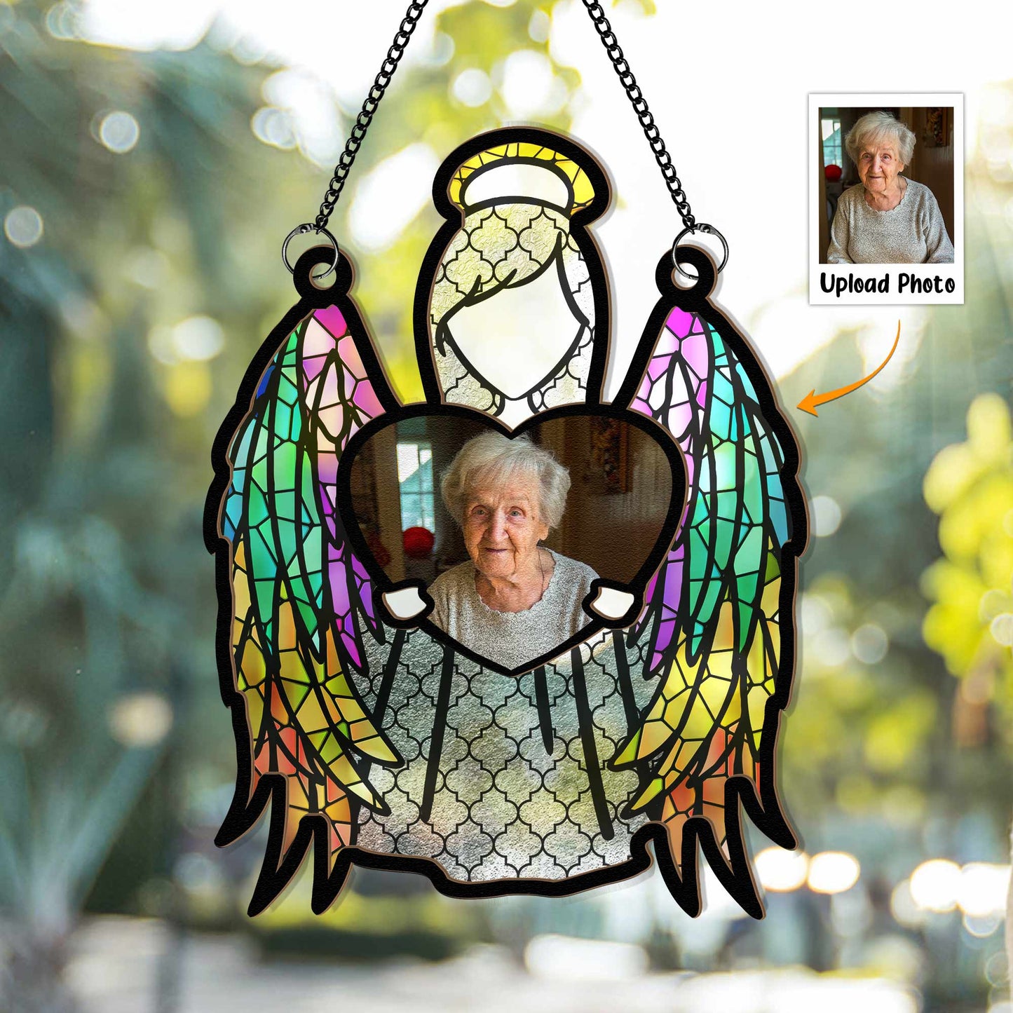 My Love Is With The Angel - Personalized Window Hanging Suncatcher Photo Ornament