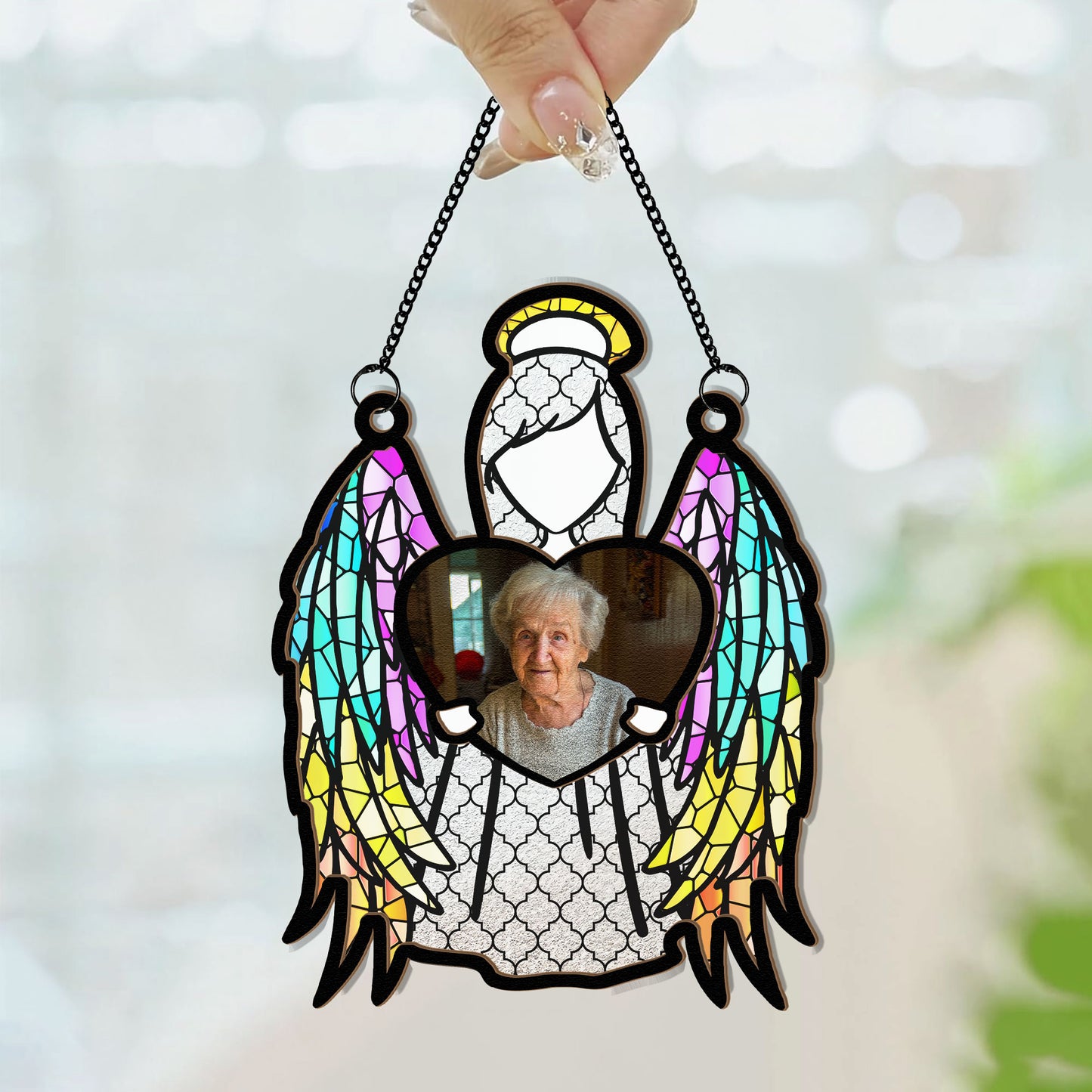 My Love Is With The Angel - Personalized Window Hanging Suncatcher Photo Ornament