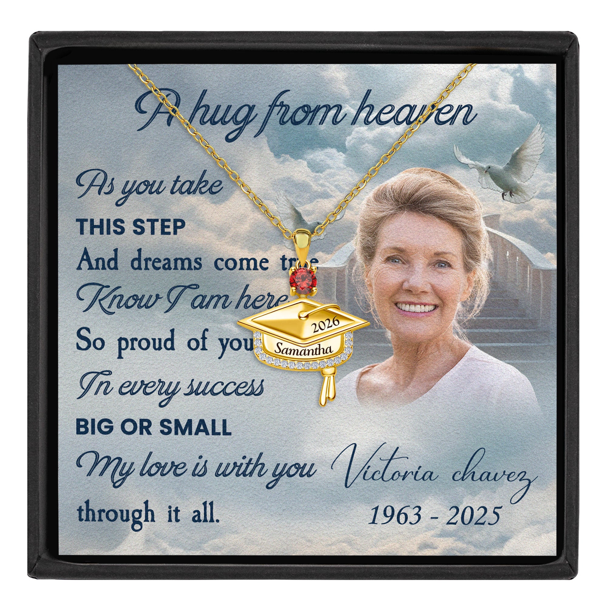 My Love With You - Personalized Photo Graduation Cap Pendant Necklace With Birthstone