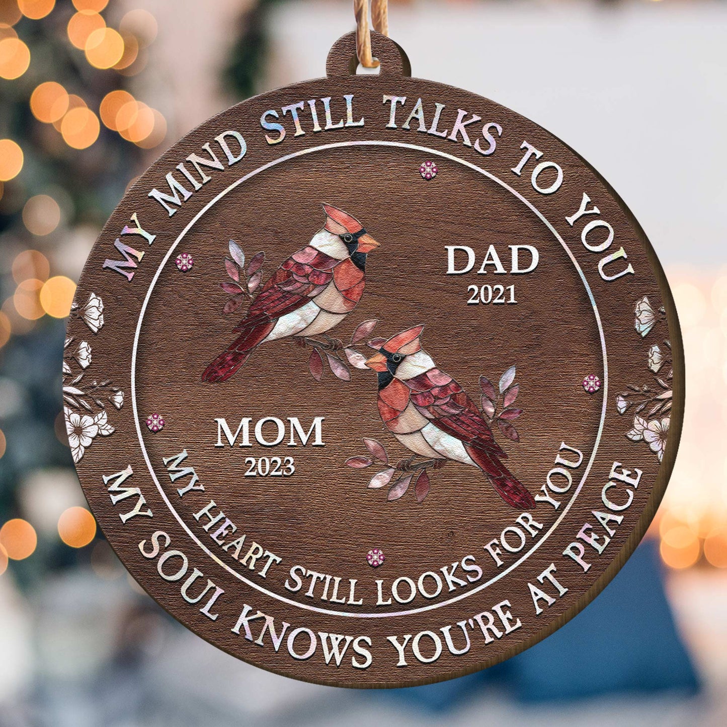 My Mind My Heart My Soul Butterfly Cardinal Version - Personalized Wooden Ornament