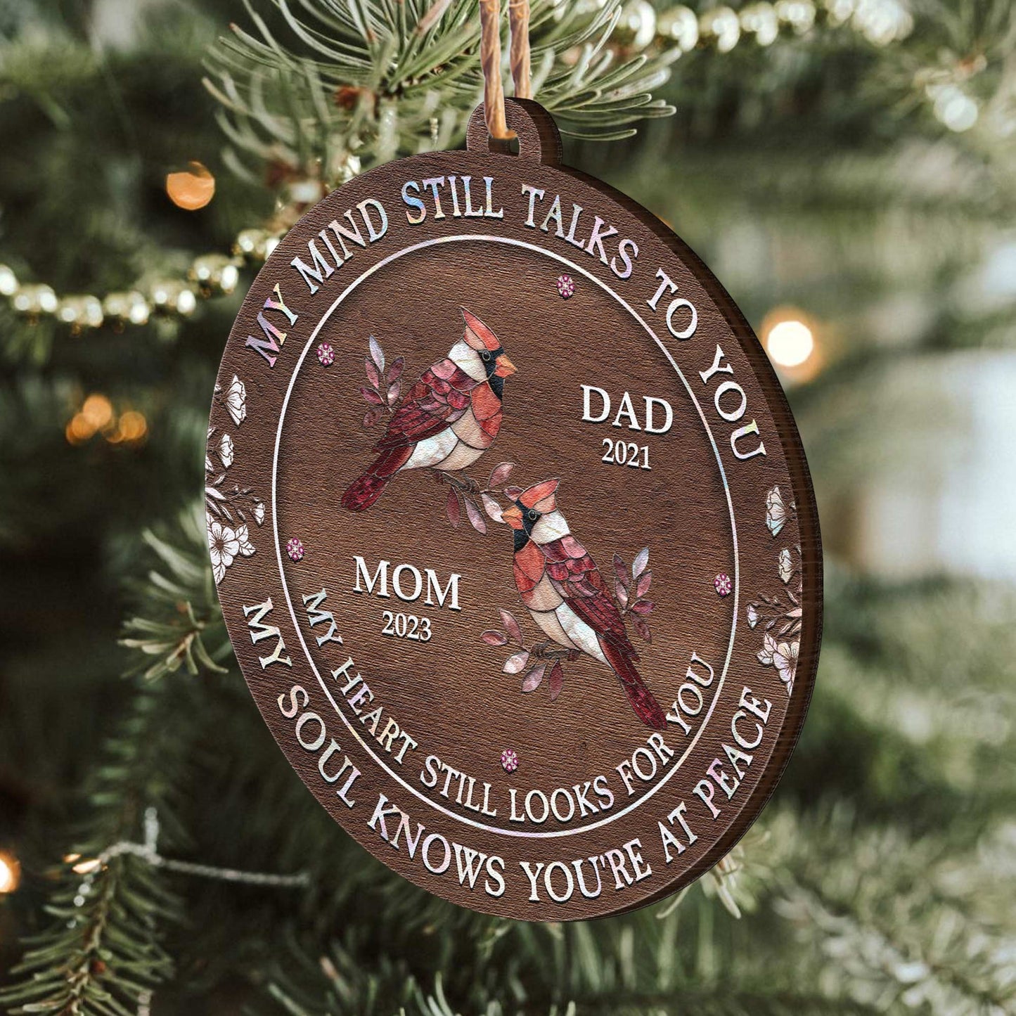 My Mind My Heart My Soul Butterfly Cardinal Version - Personalized Wooden Ornament