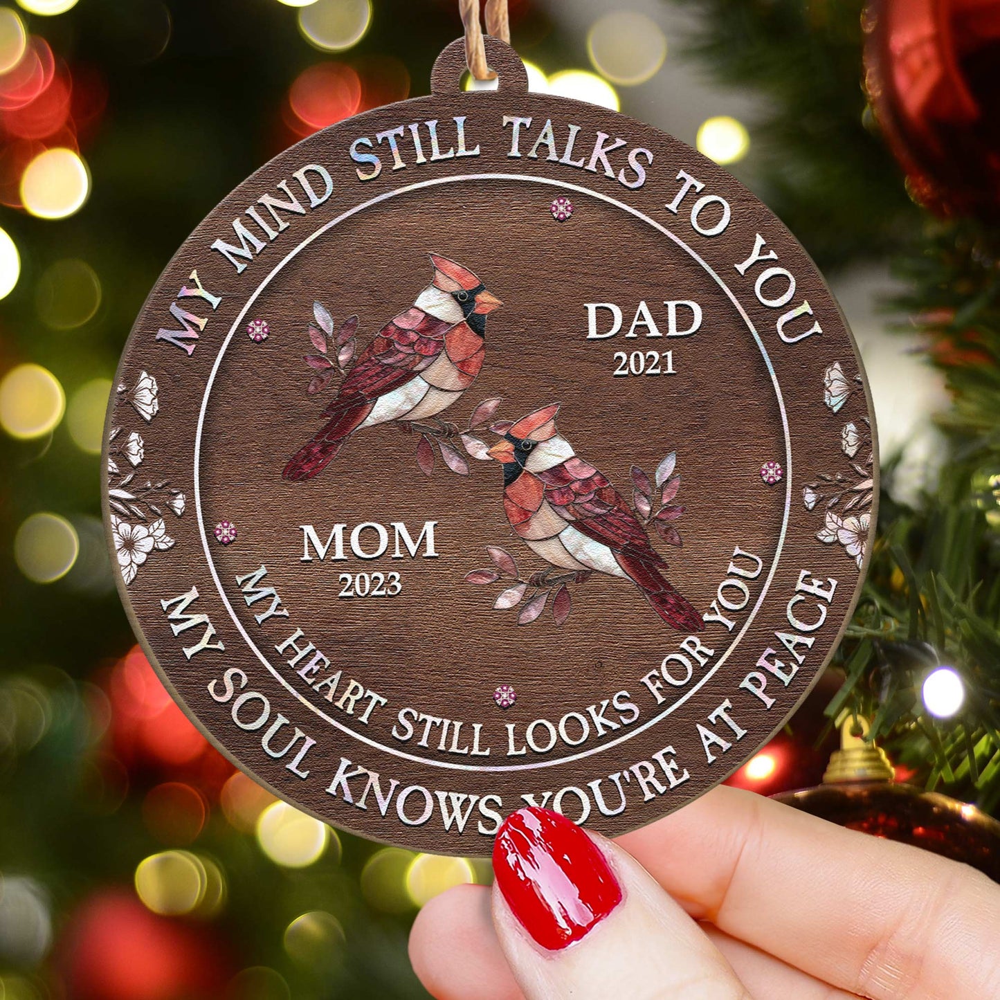 My Mind My Heart My Soul Butterfly Cardinal Version - Personalized Wooden Ornament