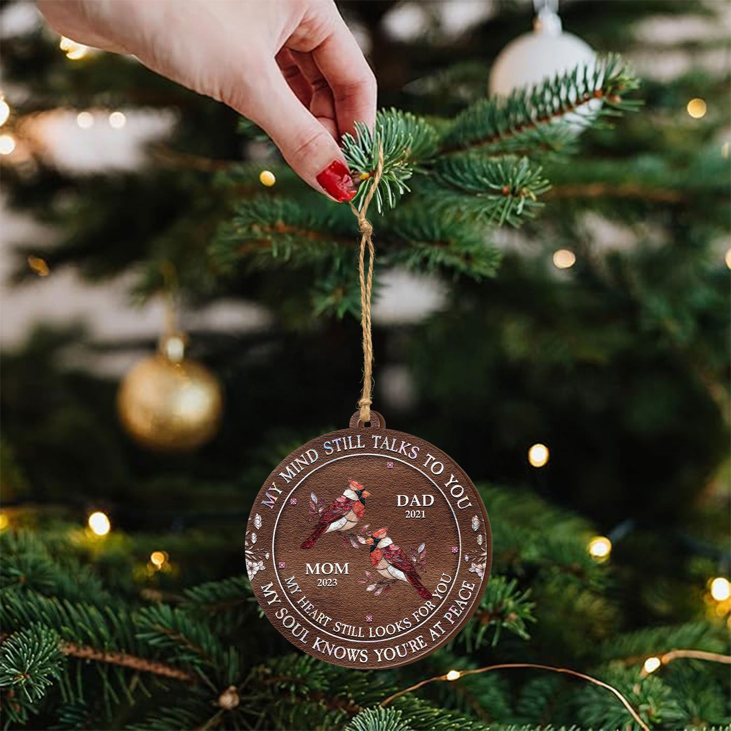 My Mind My Heart My Soul Butterfly Cardinal Version - Personalized Wooden Ornament