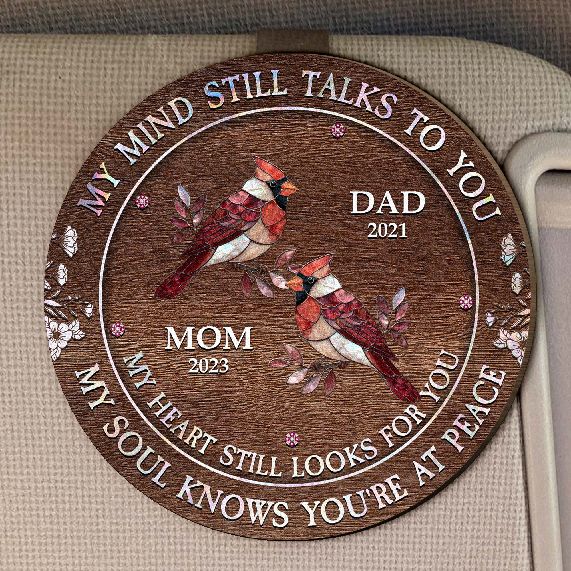 My Mind My Heart My Soul Butterfly Cardinal Ver - Personalized Wooden Car Visor Clip