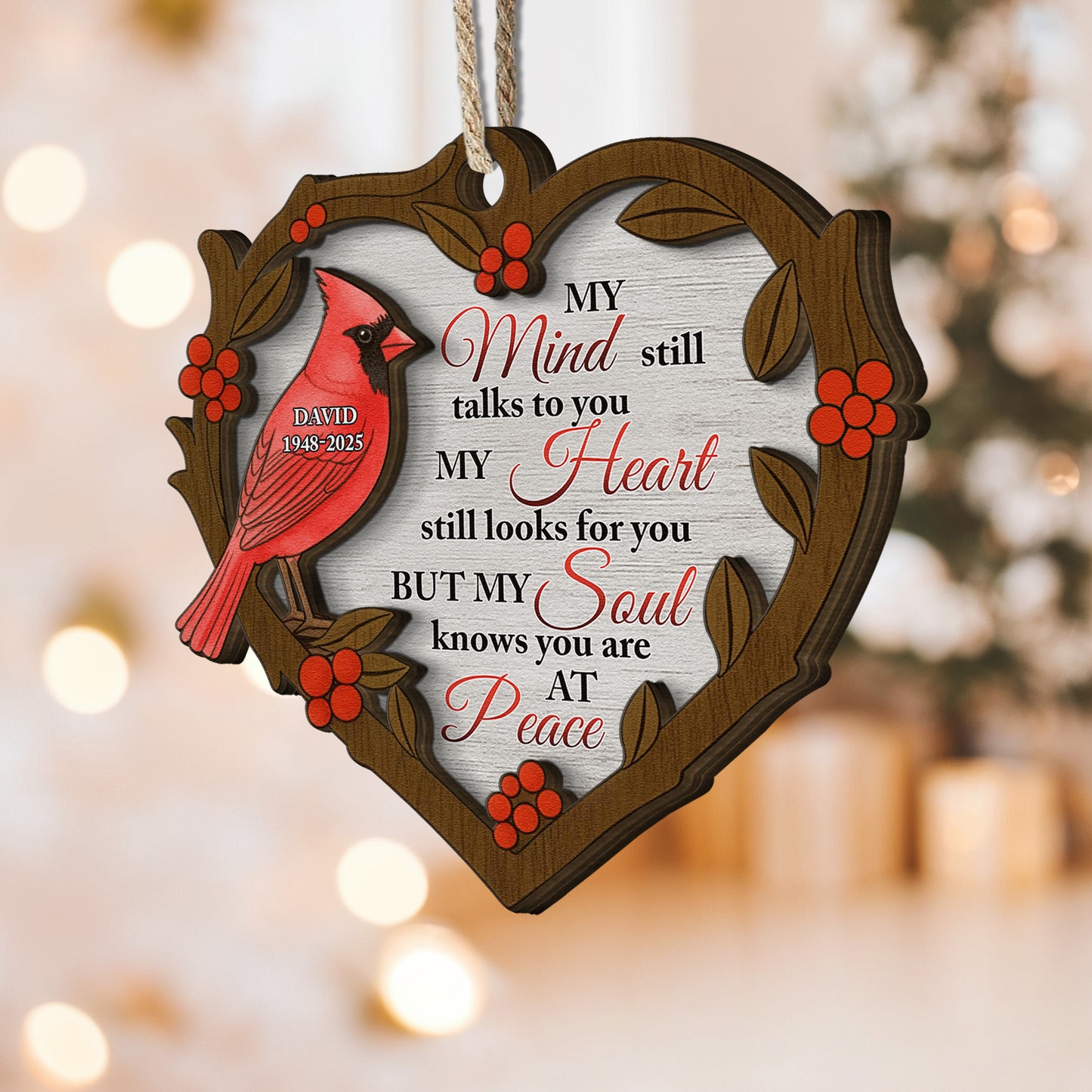 My Mind Still Talks To You Christmas Ornament 2 Layers - Personalized Wooden Photo Ornament