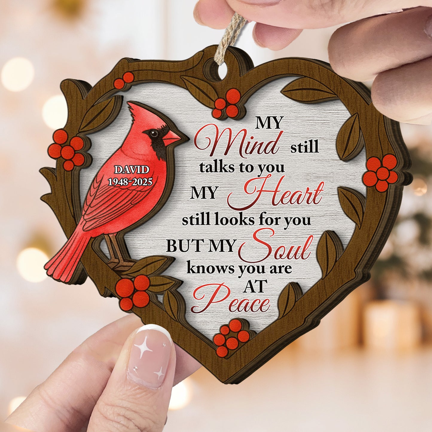 My Mind Still Talks To You Christmas Ornament 2 Layers - Personalized Wooden Photo Ornament