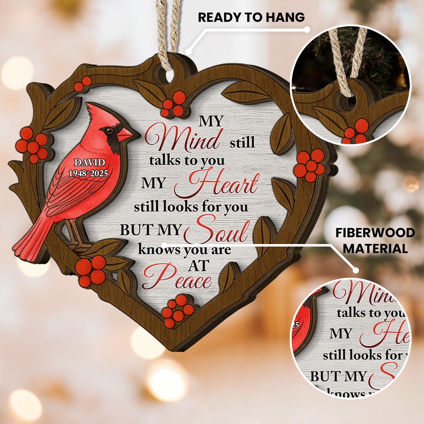 My Mind Still Talks To You Christmas Ornament 2 Layers - Personalized Wooden Photo Ornament