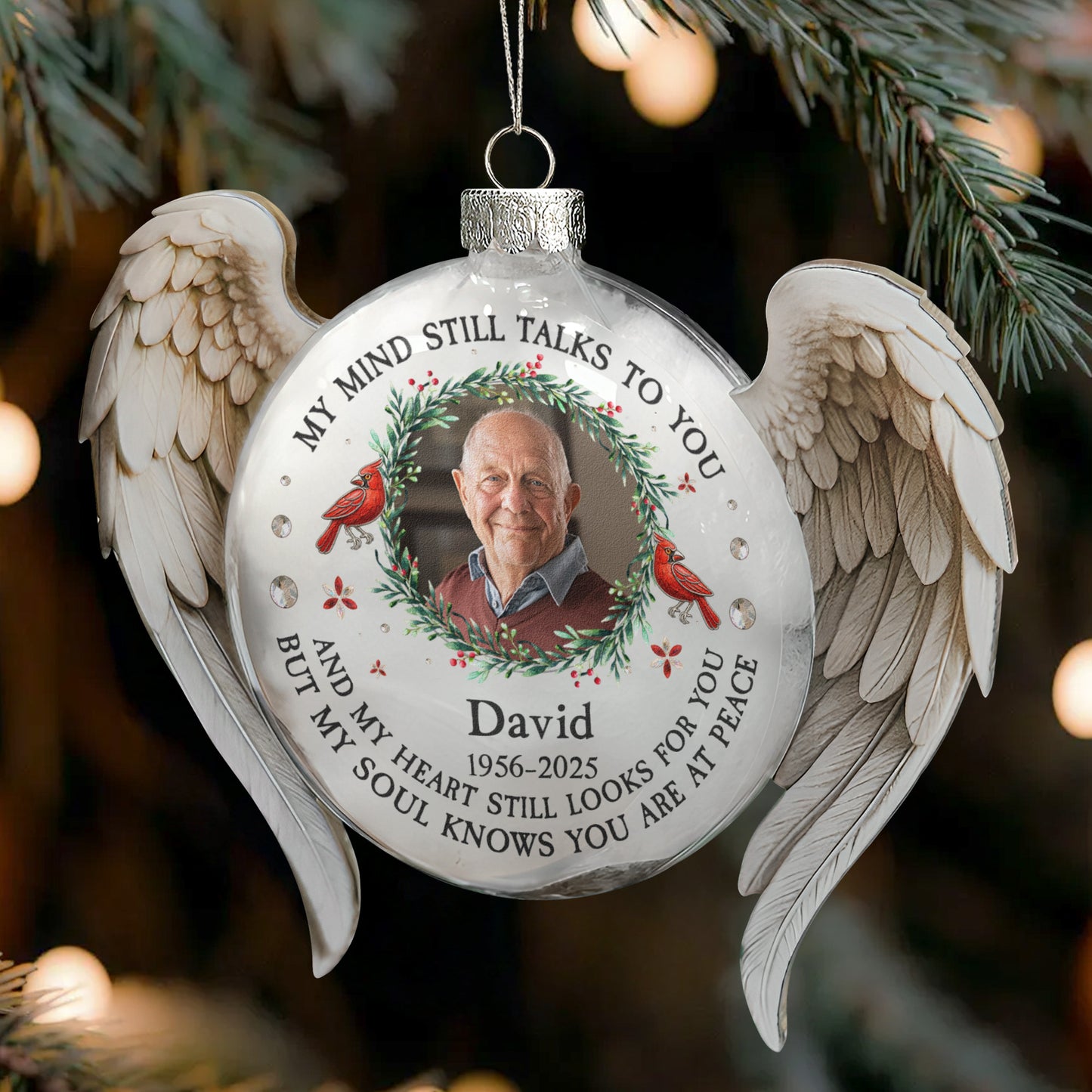 My Mind Still Talks To You Christmas Ornament - Personalized Memorial Glass Photo Ornament