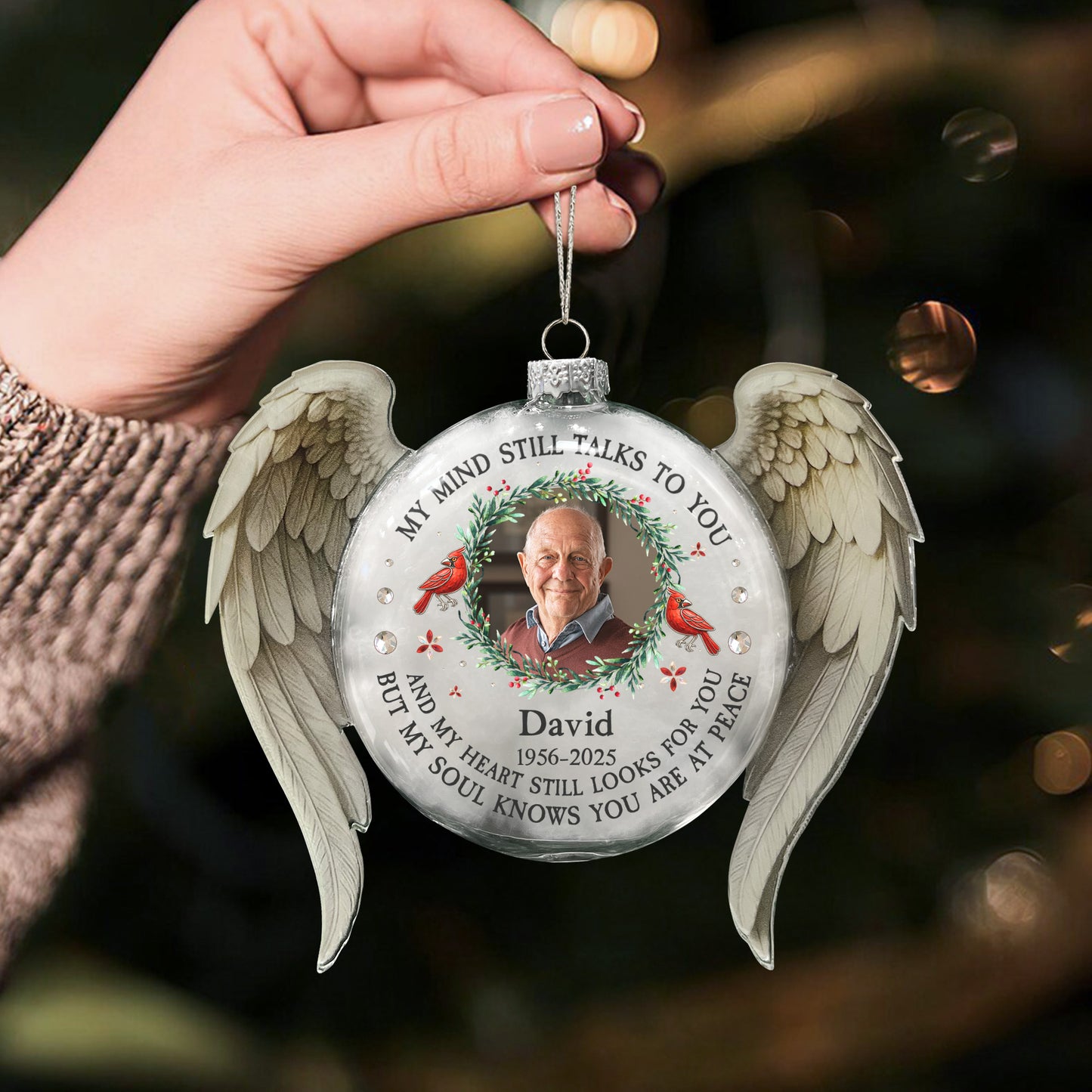 My Mind Still Talks To You Christmas Ornament - Personalized Memorial Glass Photo Ornament