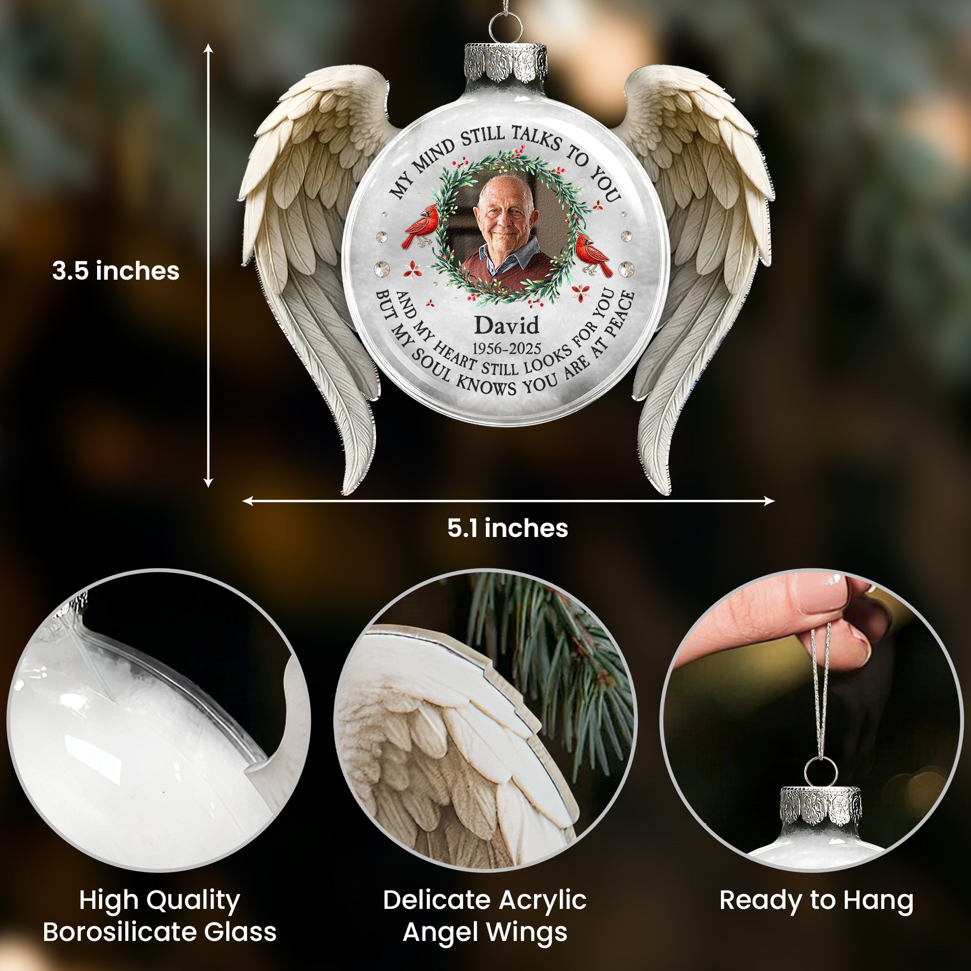 My Mind Still Talks To You Christmas Ornament - Personalized Memorial Glass Photo Ornament