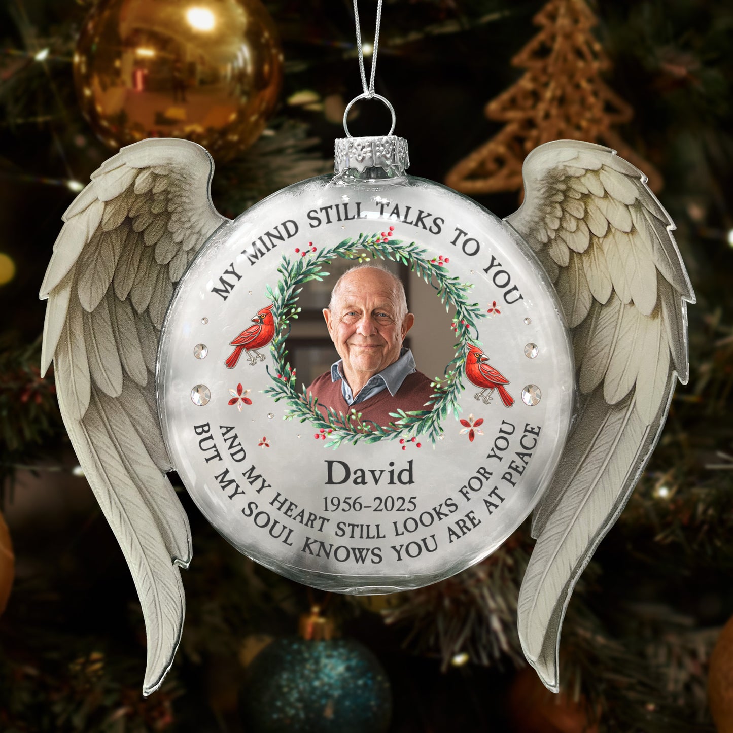 My Mind Still Talks To You Christmas Ornament - Personalized Memorial Glass Photo Ornament