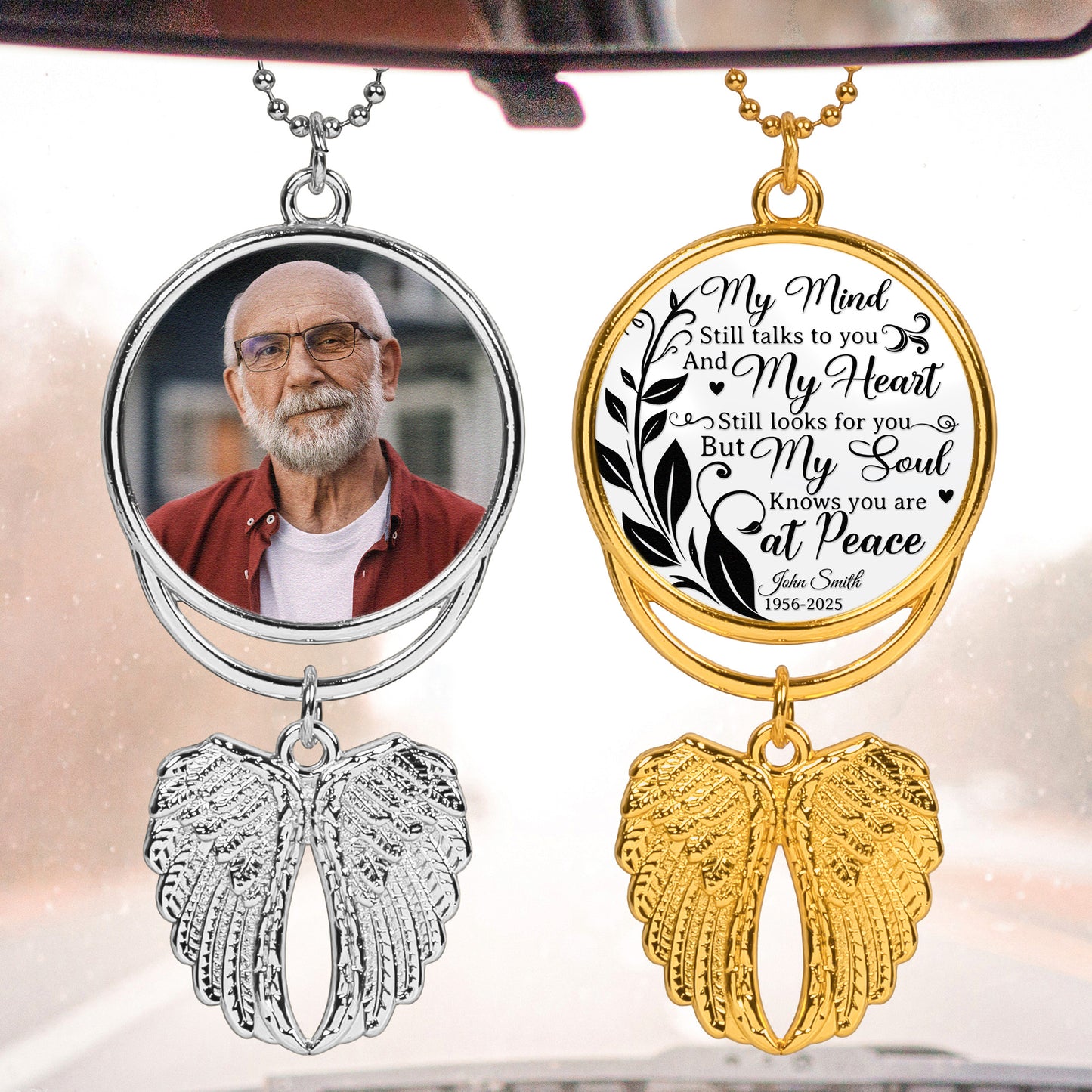 My Mind Still Talks To You - Custom Angel Wings Photo Ornament