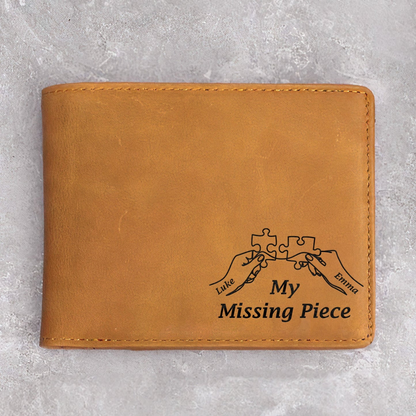 My Missing Piece Couple Hands- Personalized Leather Wallet