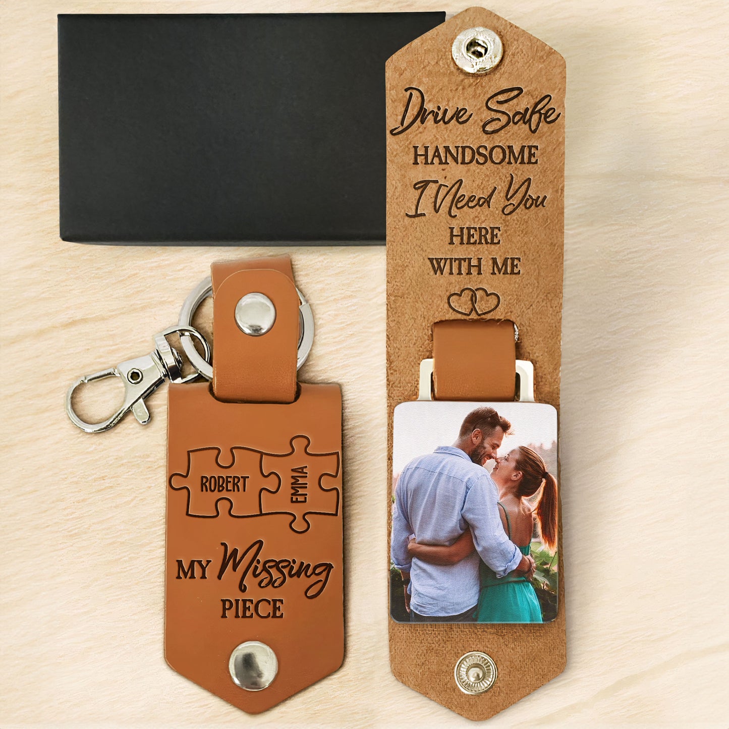 My Missing Piece Drive Safe I Need You - Personalized Leather Photo Keychain