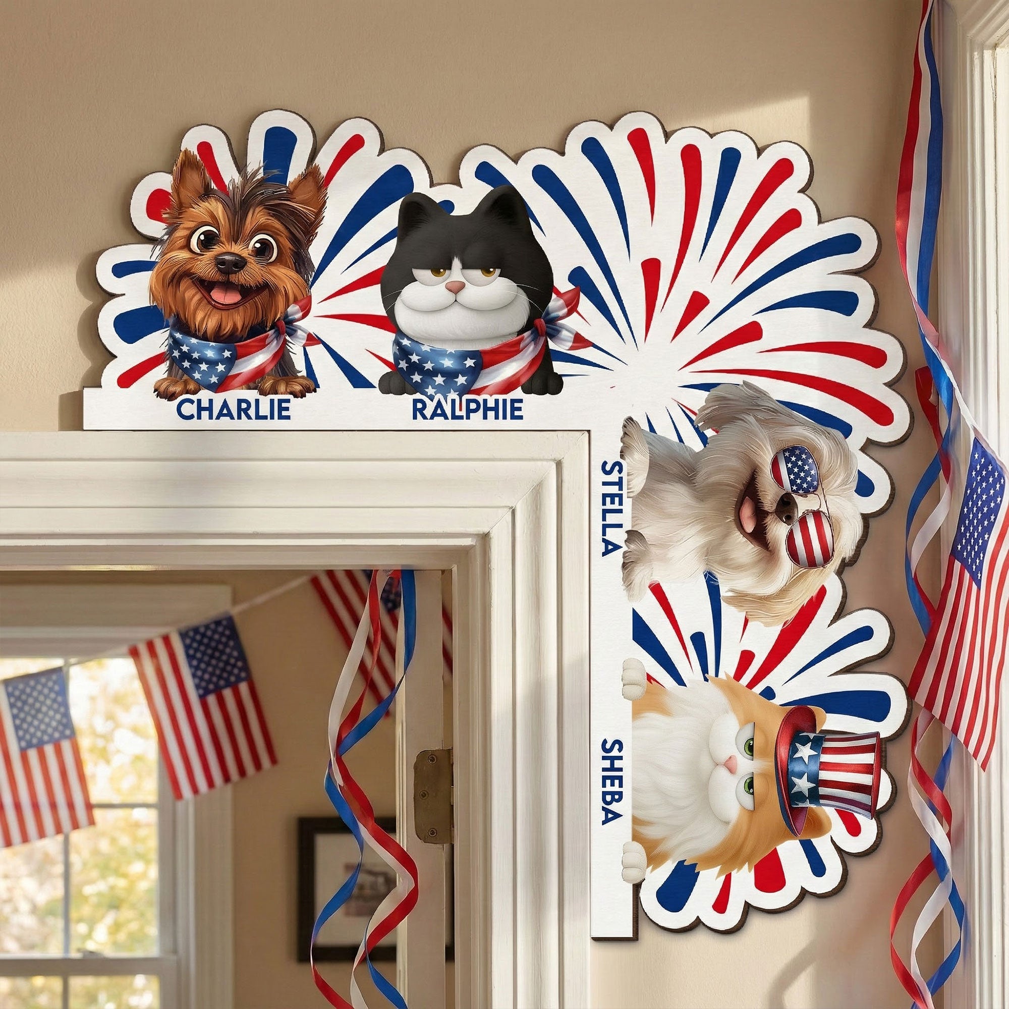 My Pets Are Waiting For America’s 250th - Personalized Door Corner Wood Sign