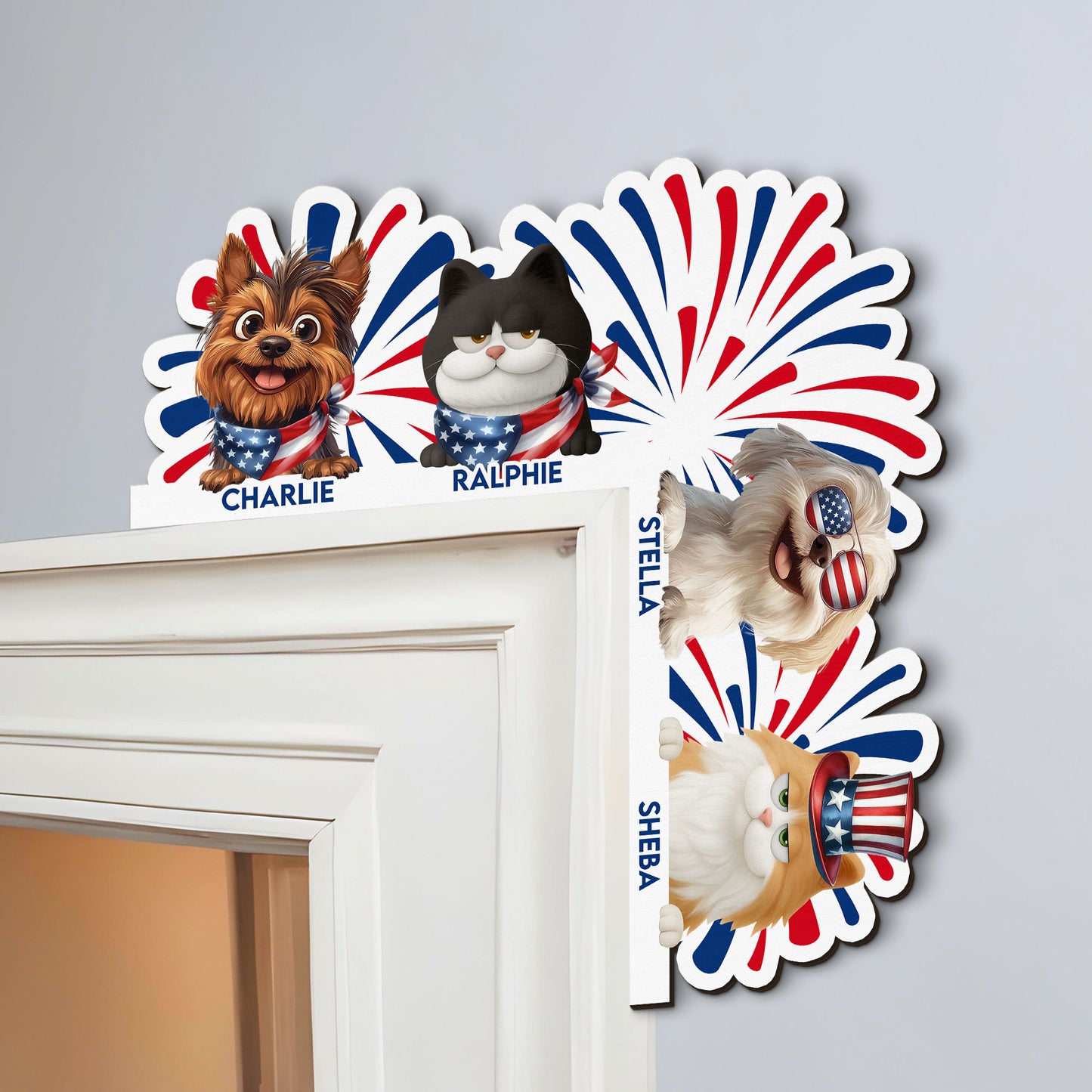 My Pets Are Waiting For America’s 250th - Personalized Door Corner Wood Sign