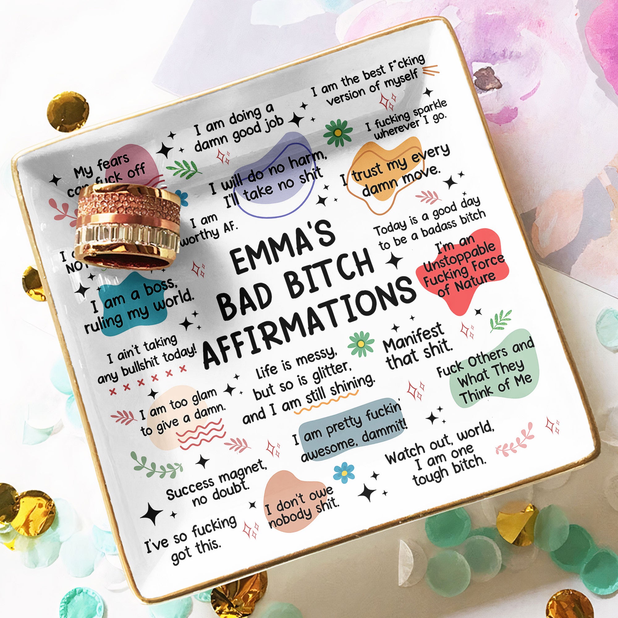 My Swear Affirmations - Gifts For Daughter, Friend, For Me Gift - Personalized Jewelry Dish - Christmas Gift For Friend - Christmas Gift For Daughter