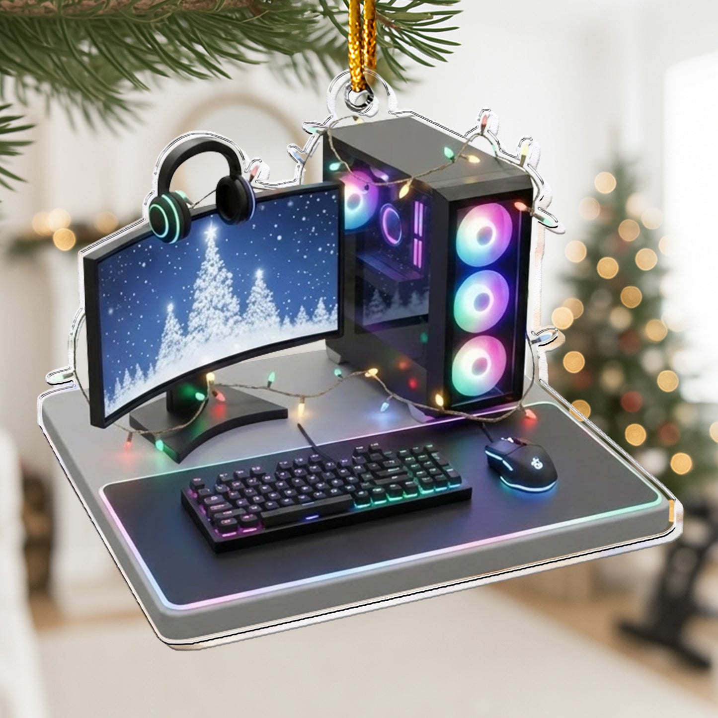2D Flat Gamer PC Gaming Computer RGB Lights Desk Setup - Acrylic Ornament