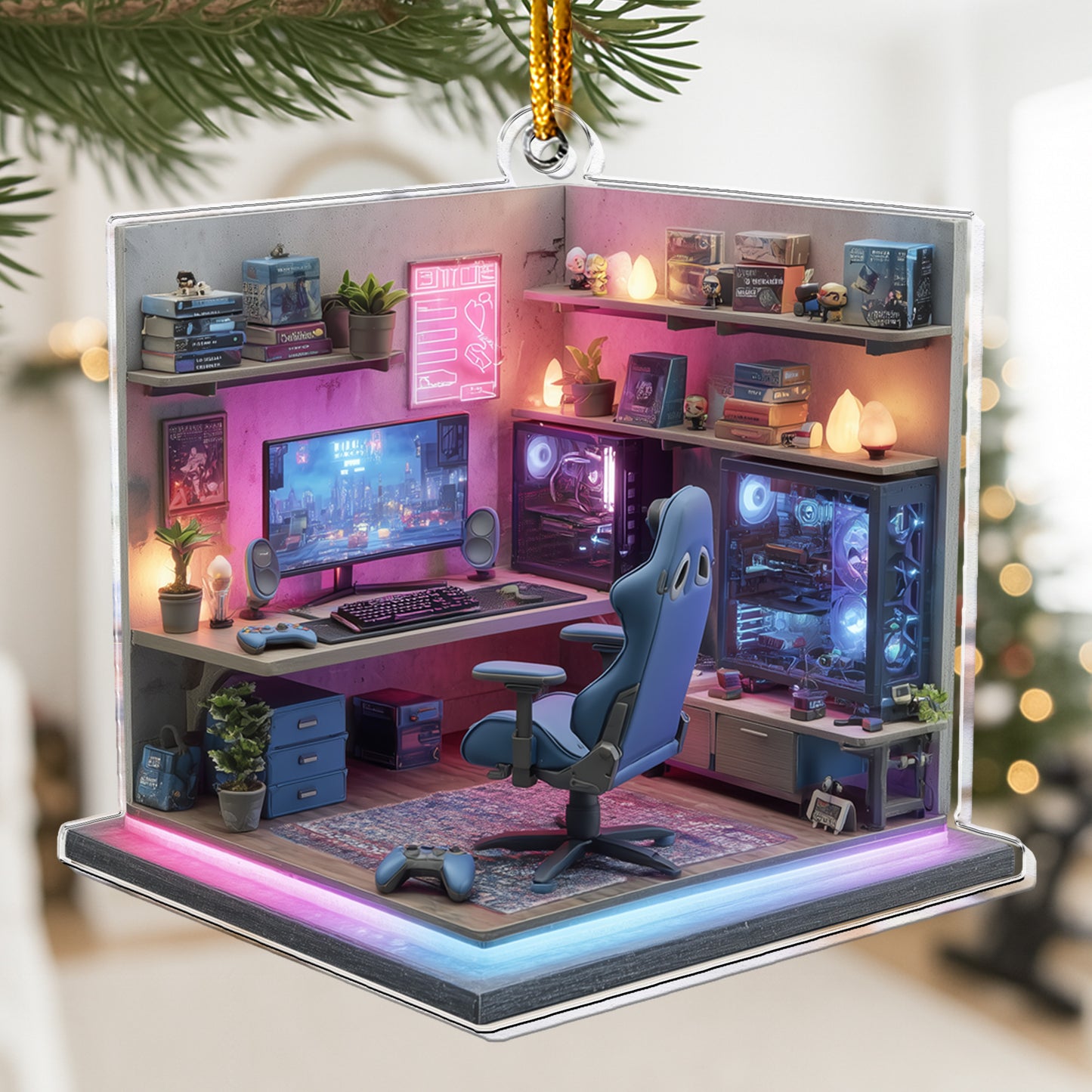 2D Flat Gamer PC Gaming Computer RGB Lights Desk Setup - Acrylic Ornament