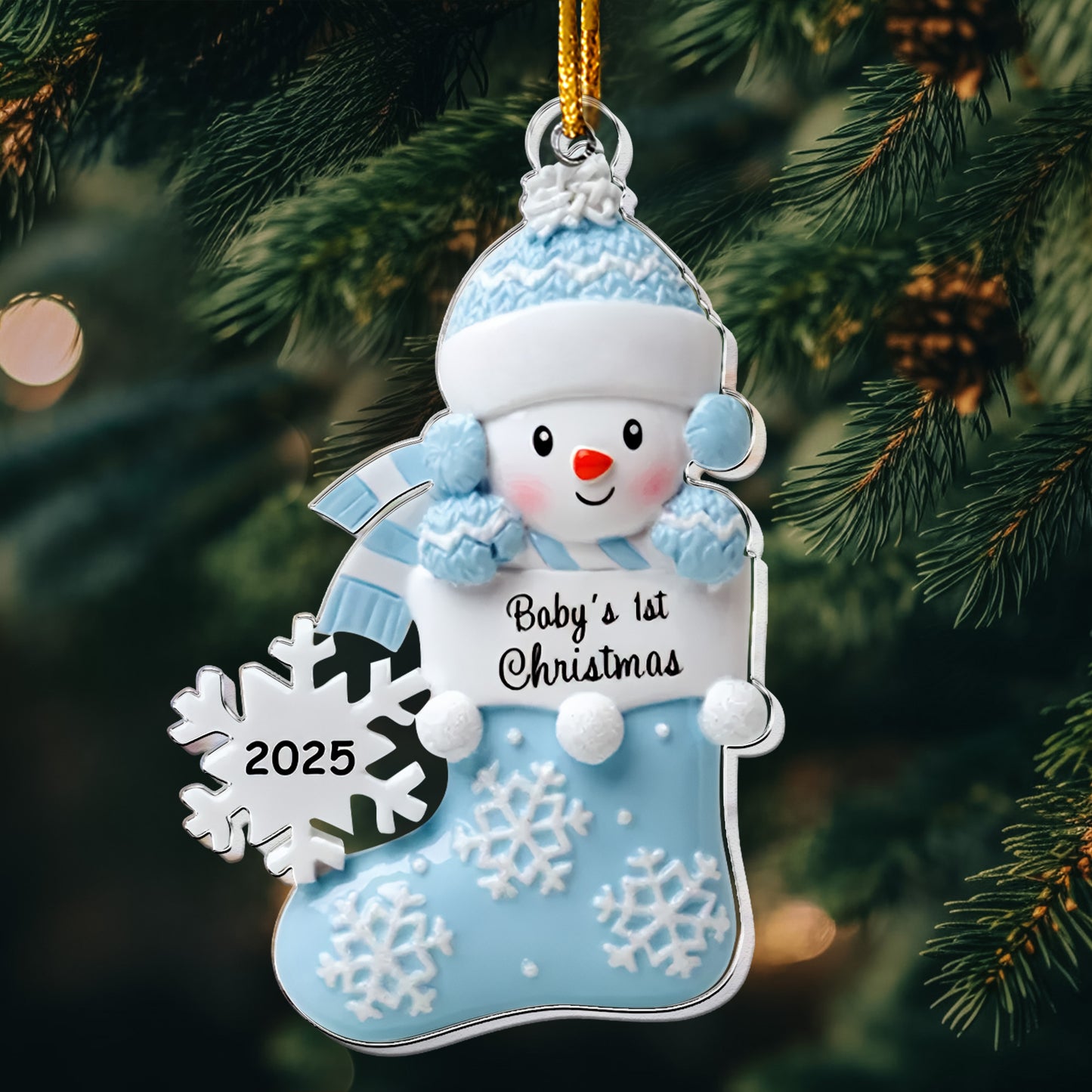 Baby's First Christmas Cute Baby Peeking 2D Flat - Acrylic Ornament