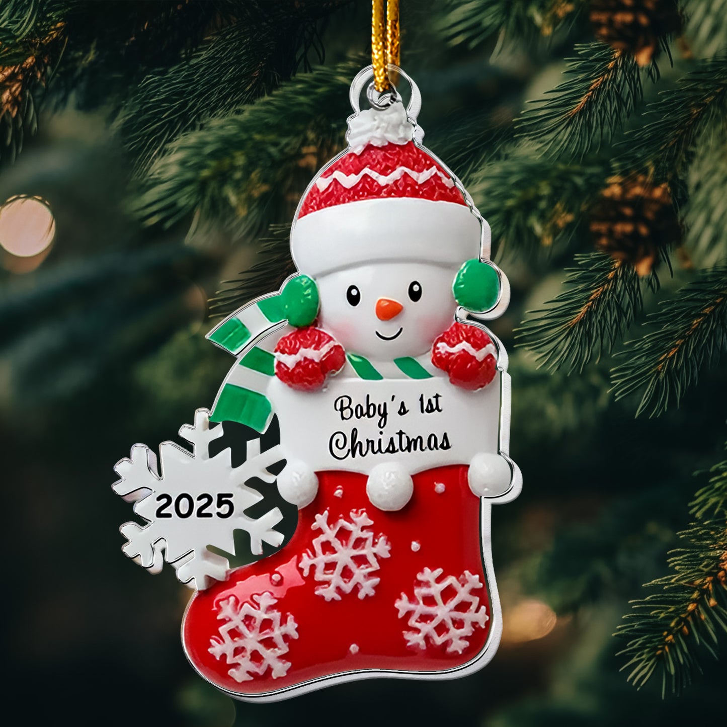 Baby's First Christmas Cute Baby Peeking 2D Flat - Acrylic Ornament