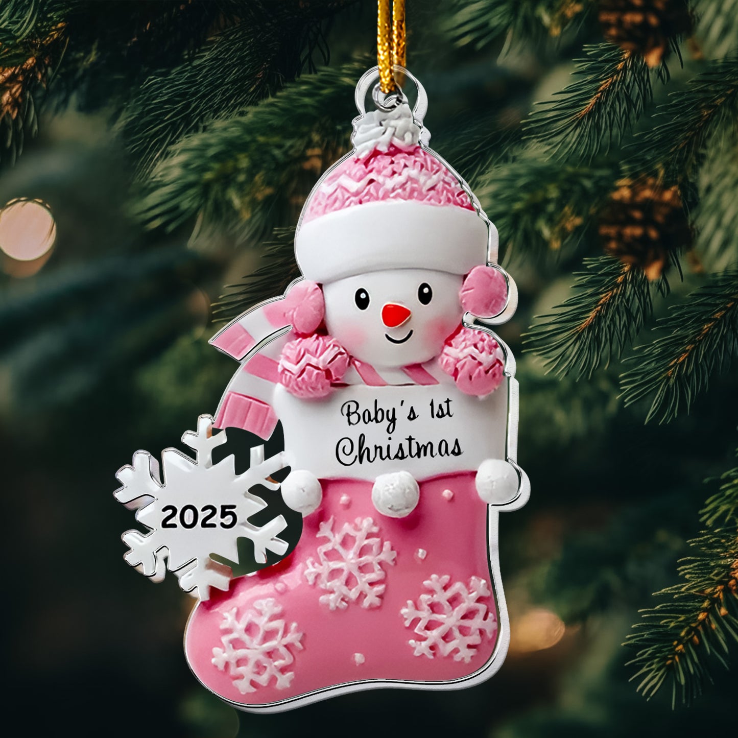 Baby's First Christmas Cute Baby Peeking 2D Flat - Acrylic Ornament