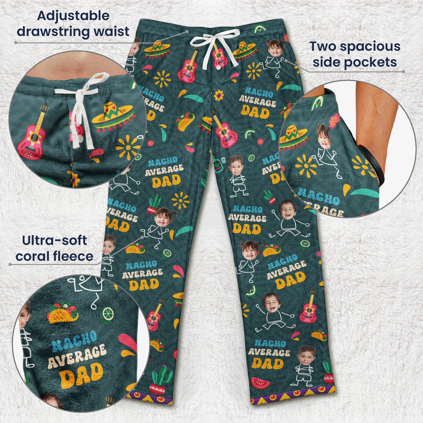 Nacho Average Dad - Personalized Photo Fleece Pajama Pants
