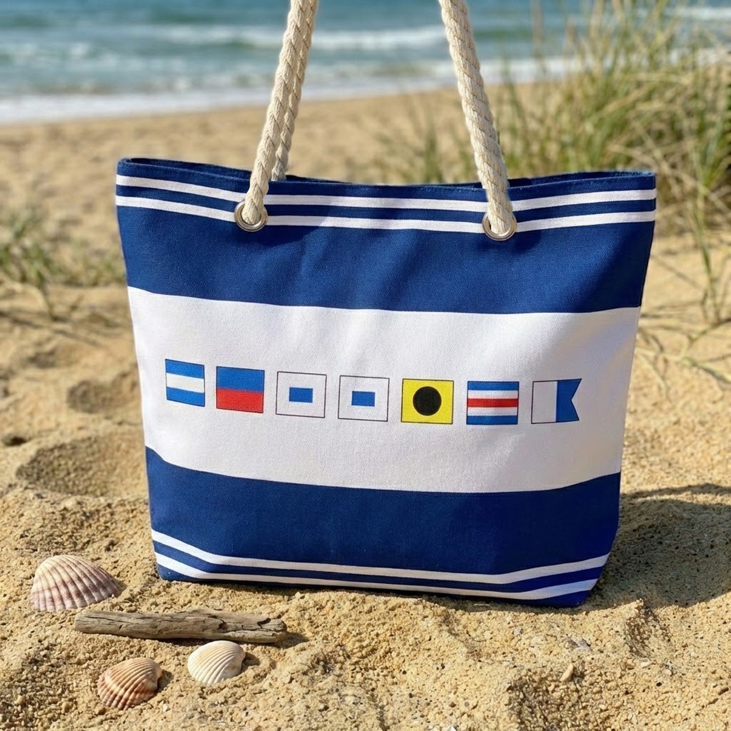 Name In Nautical Flags - Personalized Beach Bag
