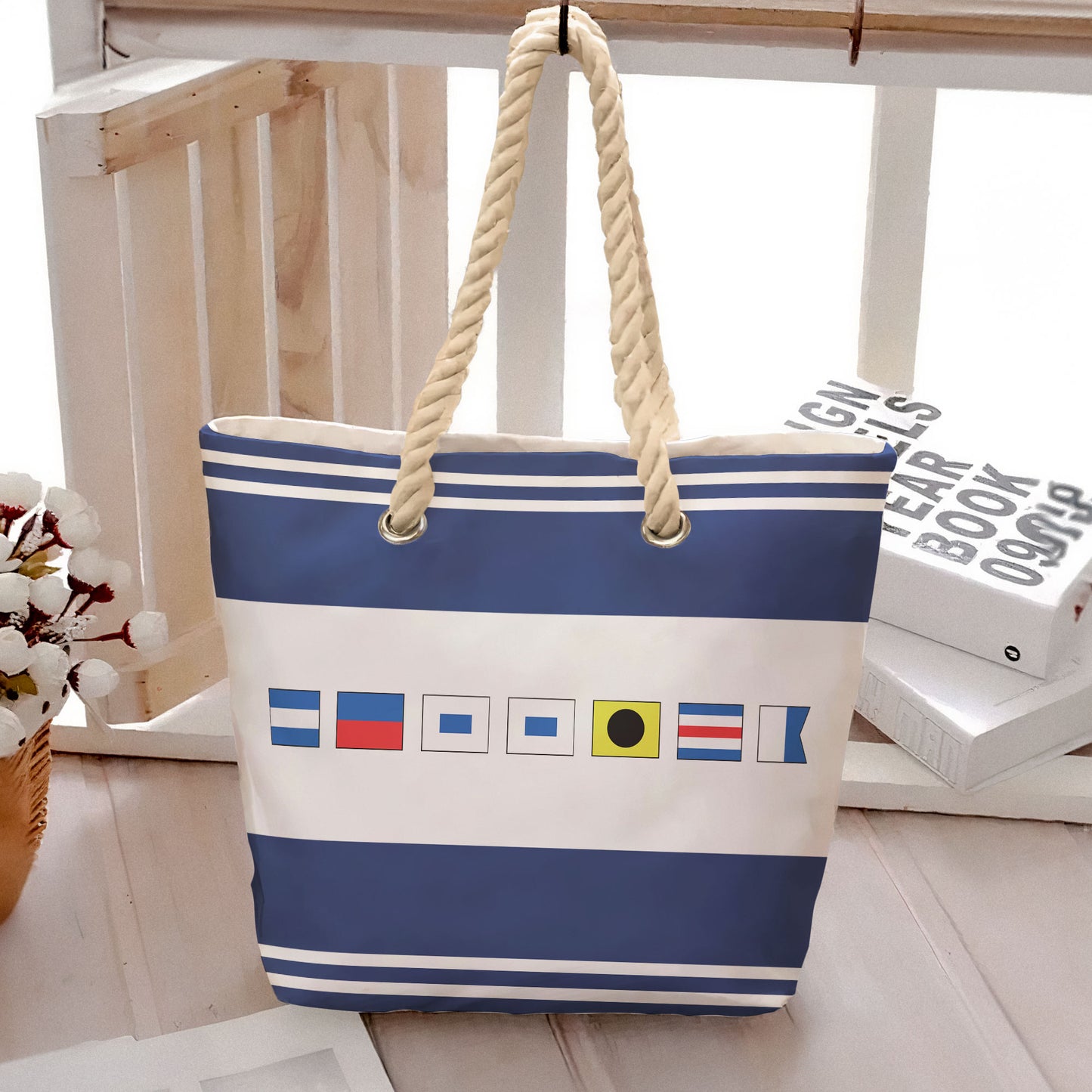 Name In Nautical Flags - Personalized Beach Bag