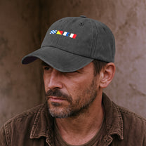 Name In Nautical Flags - Personalized Distressed Denim Cap