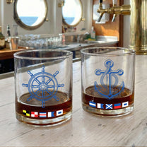 Name In Nautical Flags, Sailor, Anchor Compass Life - Personalized Whiskey Glass