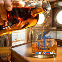Name In Nautical Flags, Sailor, Anchor Compass Life - Personalized Whiskey Glass