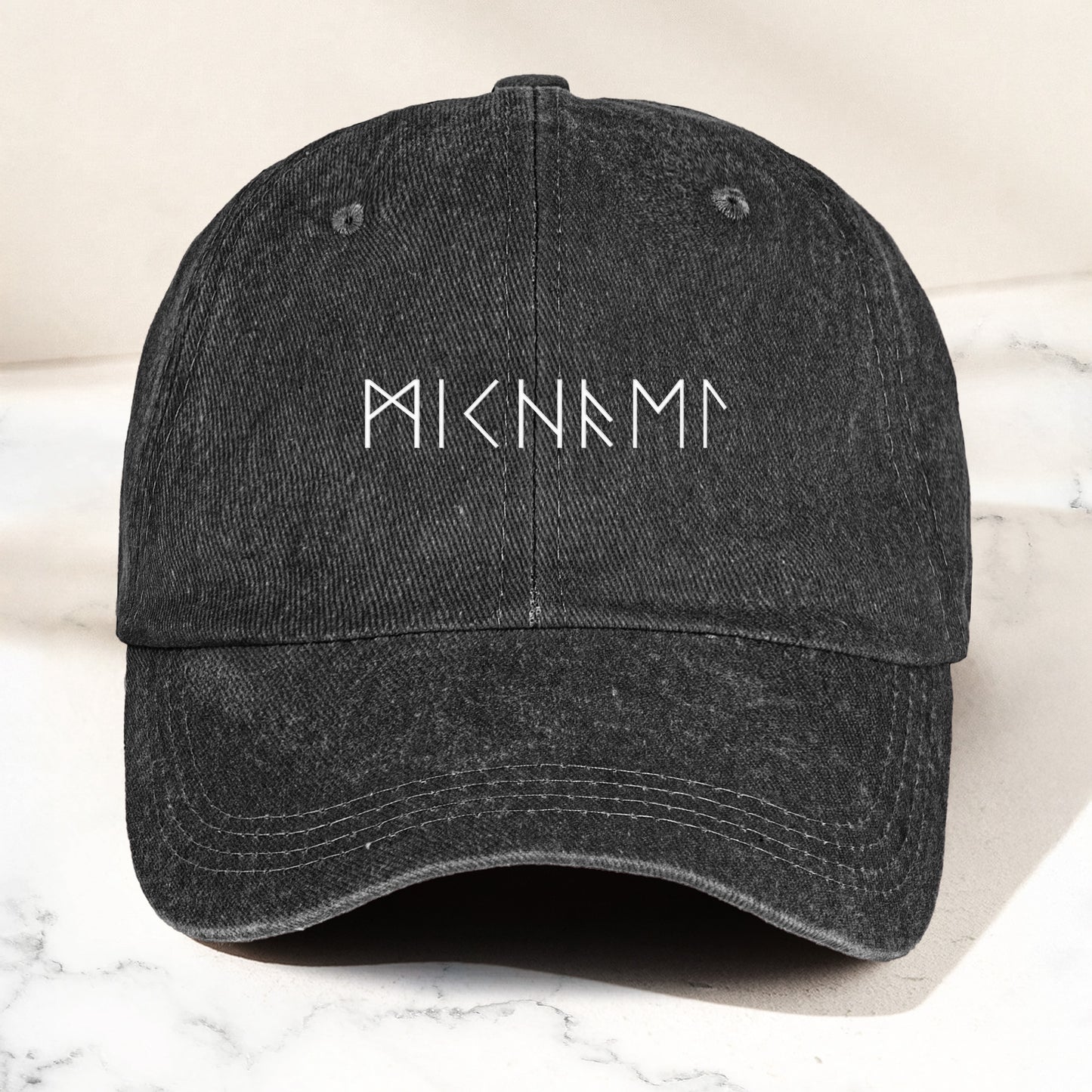 Name In Runes Viking - Personalized Distressed Denim Cap