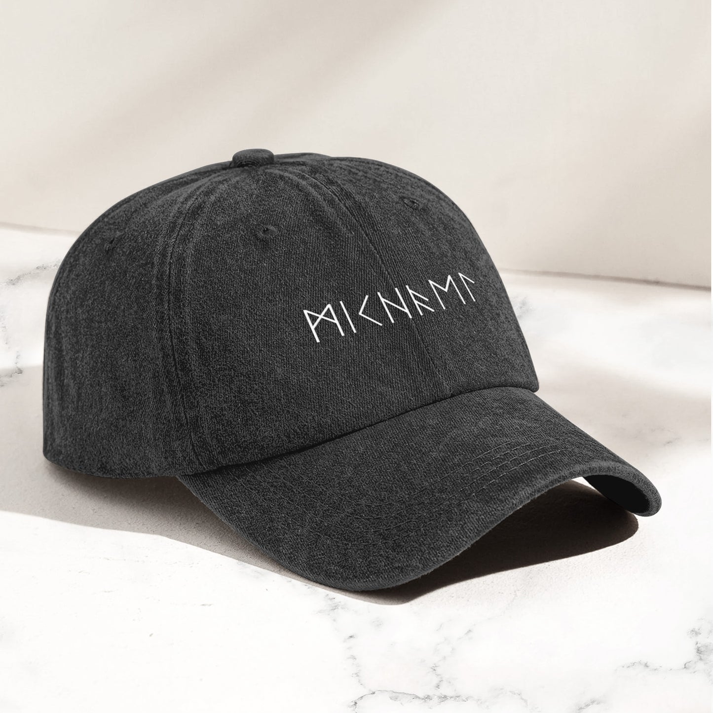 Name In Runes Viking - Personalized Distressed Denim Cap
