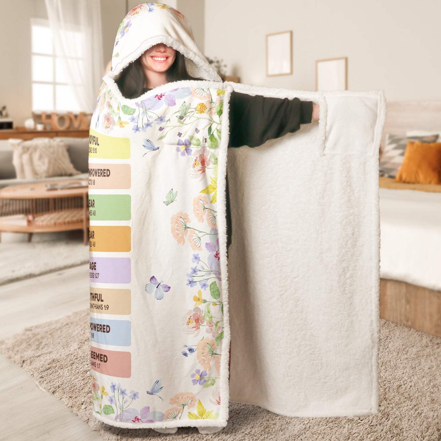 Name Letter In Bible, Birth Flower - Personalized Wearable Blanket Hoodie