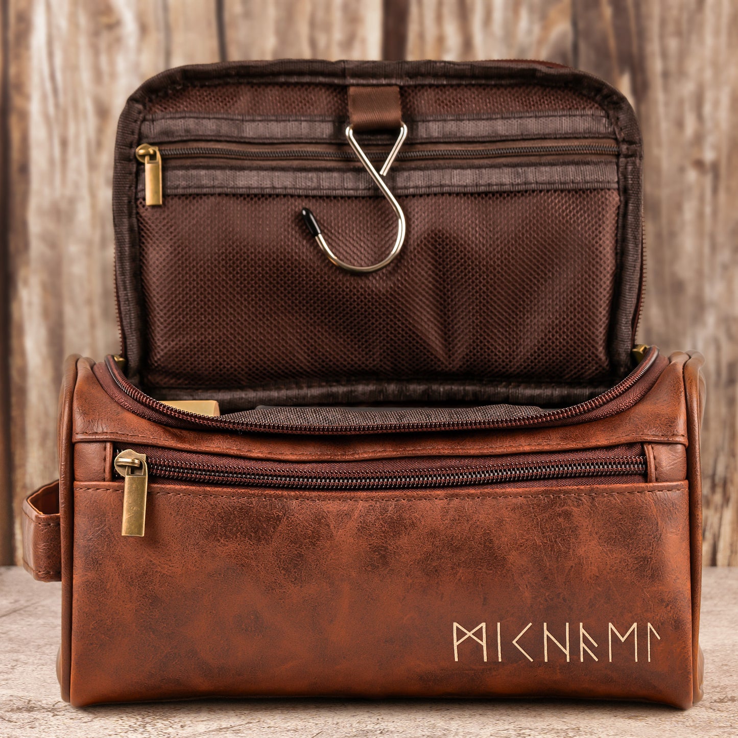 Name In Runes Viking - Personalized Leather Toiletry Bag