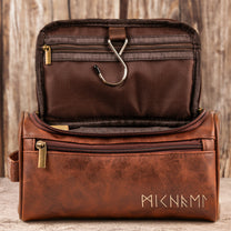 Name In Runes Viking - Personalized Leather Toiletry Bag