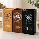 Name-In-Viking-Runes,-Ethnic-Norse,-Norse-Mythology-Personalized-Pen-Holder-With-Clock-1