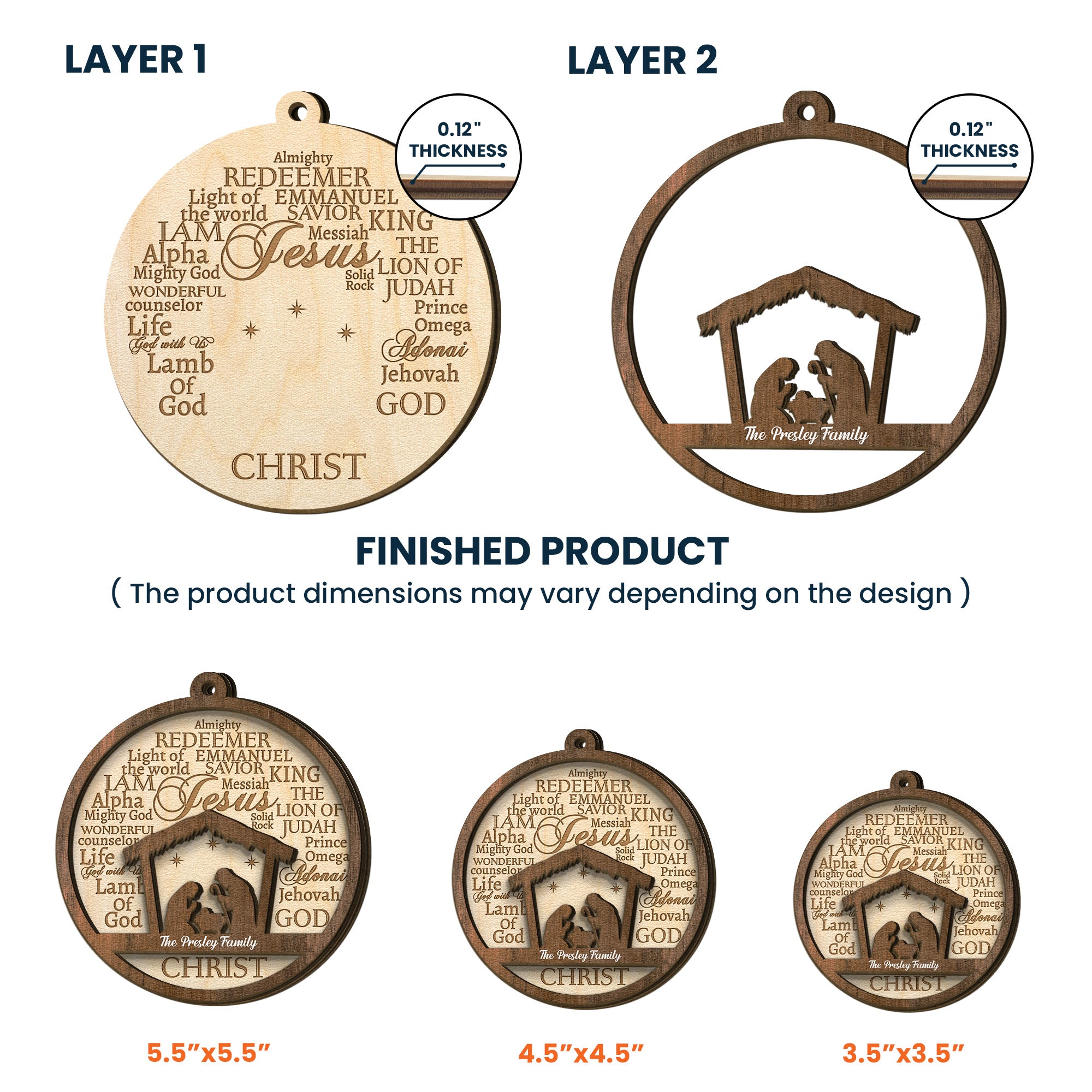 Names Of Jesus/God/Christ - Personalized Wooden Ornament