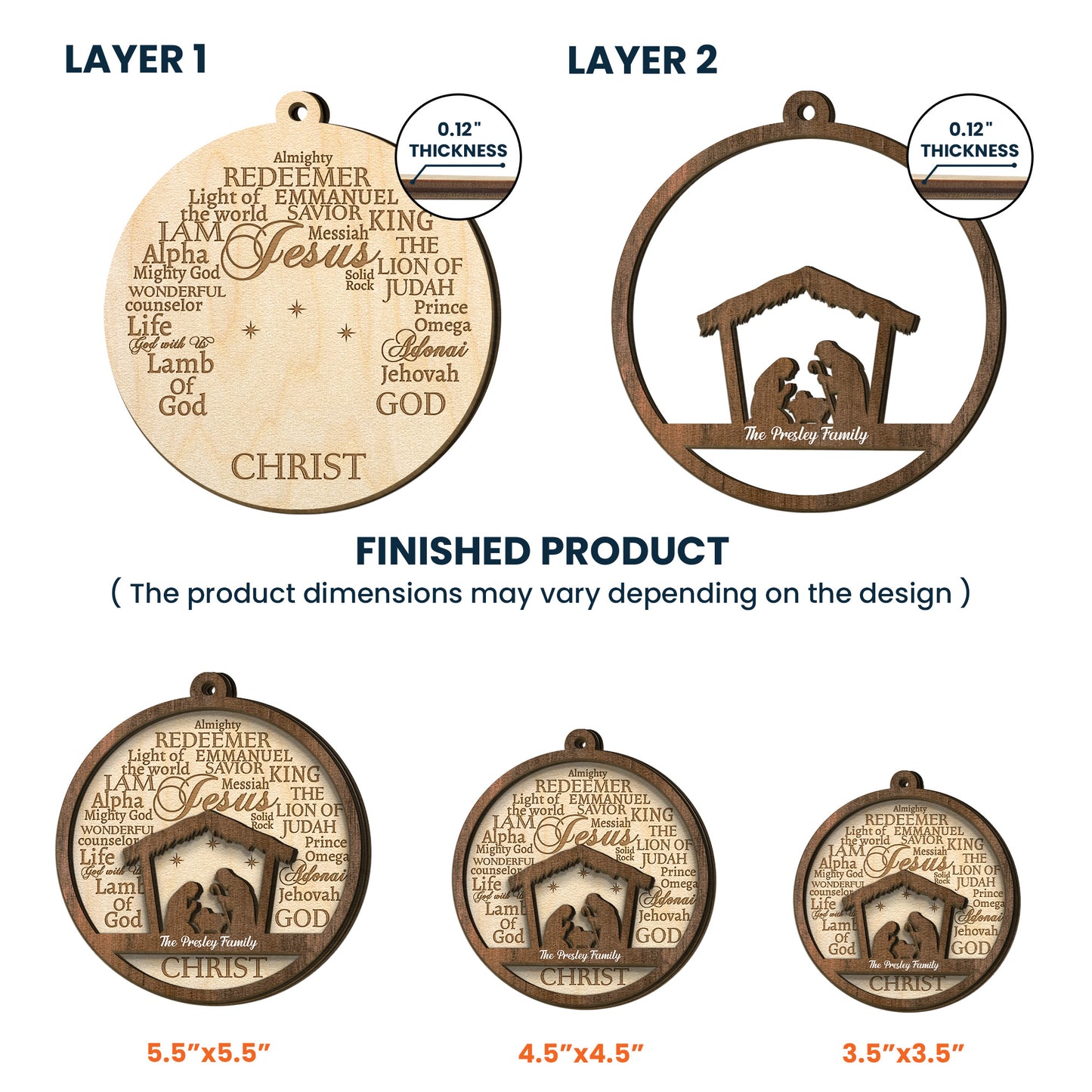 Names Of Jesus/God/Christ - Personalized Wooden Ornament