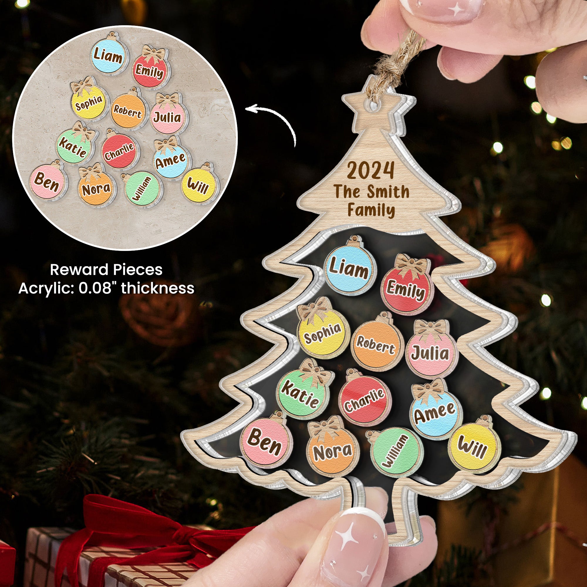 Names On Christmas Tree - Personalized Shaker Ornament