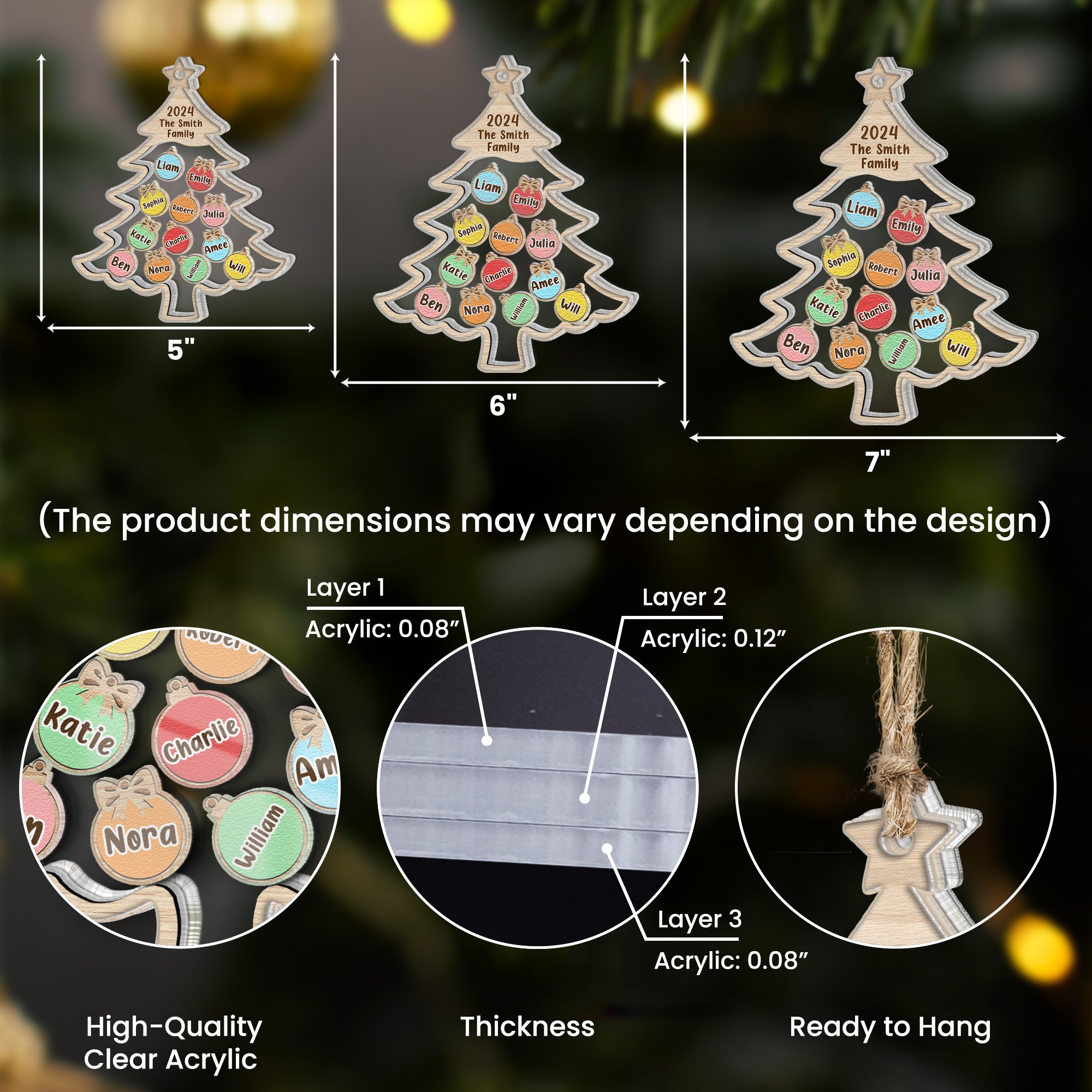 Names On Christmas Tree - Personalized Shaker Ornament