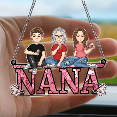 Nana - Children, Sitting Together - Personalized Rear View Mirror Accessory