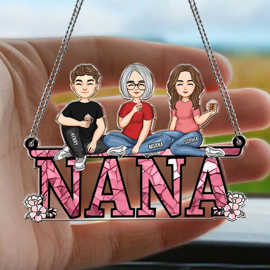 Nana - Children, Sitting Together - Personalized Car Ornament