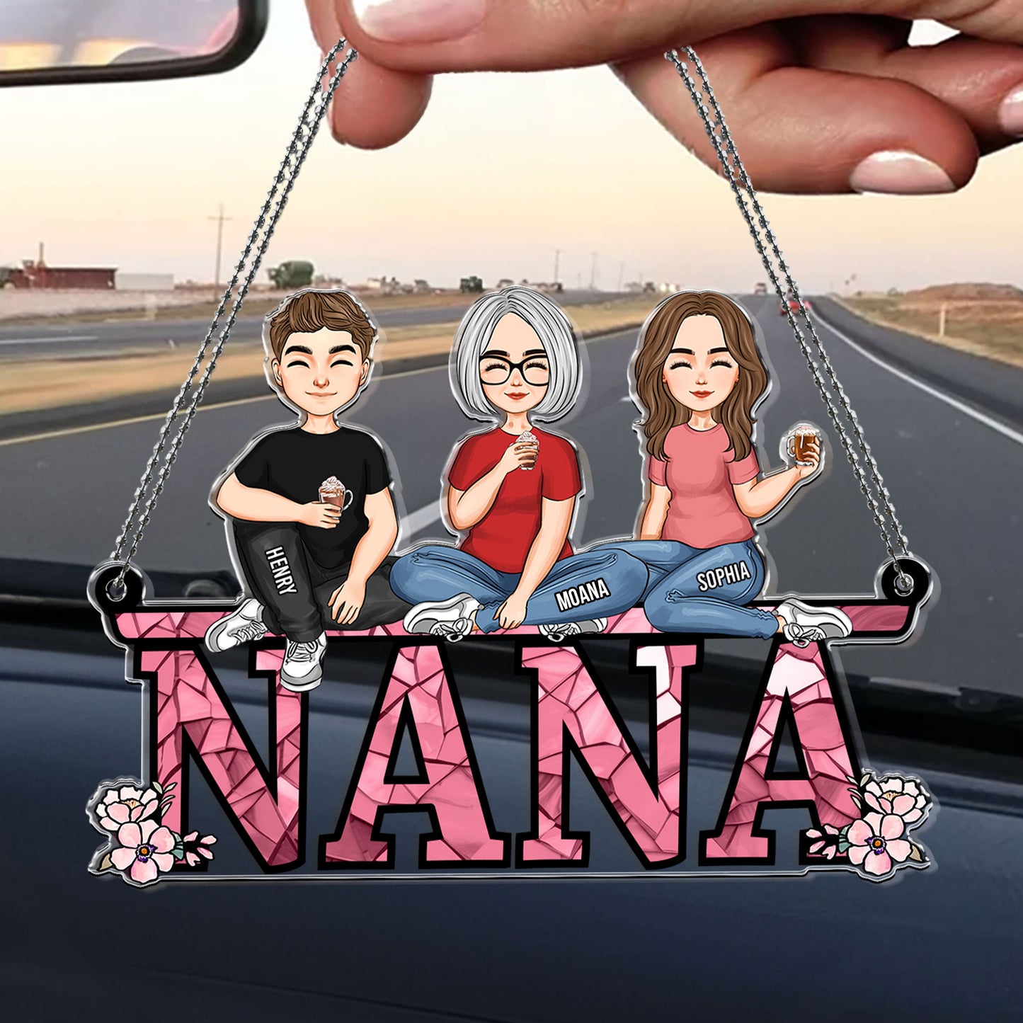 Nana - Children, Sitting Together - Personalized Car Ornament