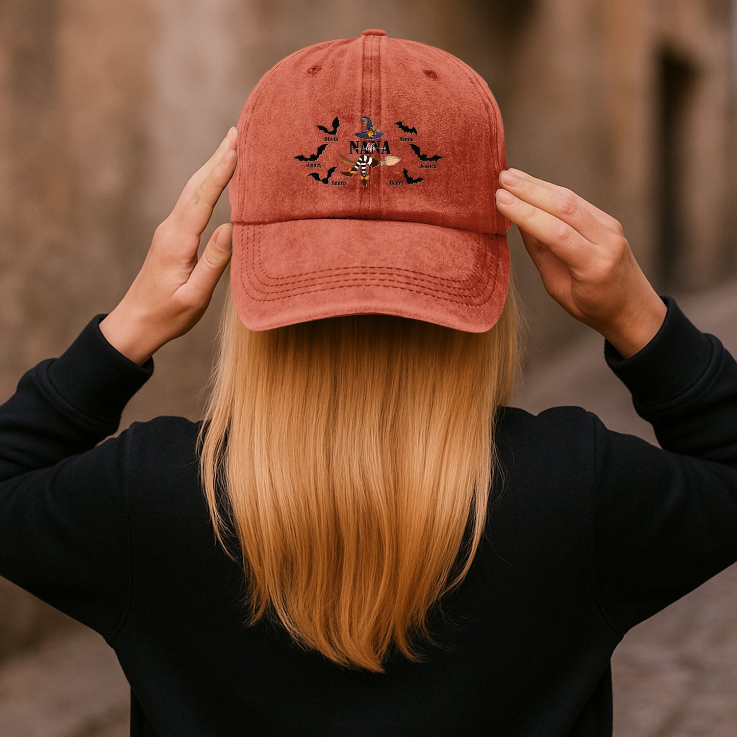 Nana Life - Halloween Witch With Custom Kids Names - Personalized Distressed Denim Cap