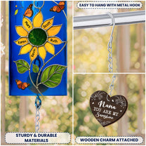 Nana You Are My Sunshine Kids Grandkids Names - Personalized Wine Bottle Wind Chime