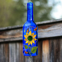 Nana You Are My Sunshine Kids Grandkids Names - Personalized Wine Bottle Wind Chime