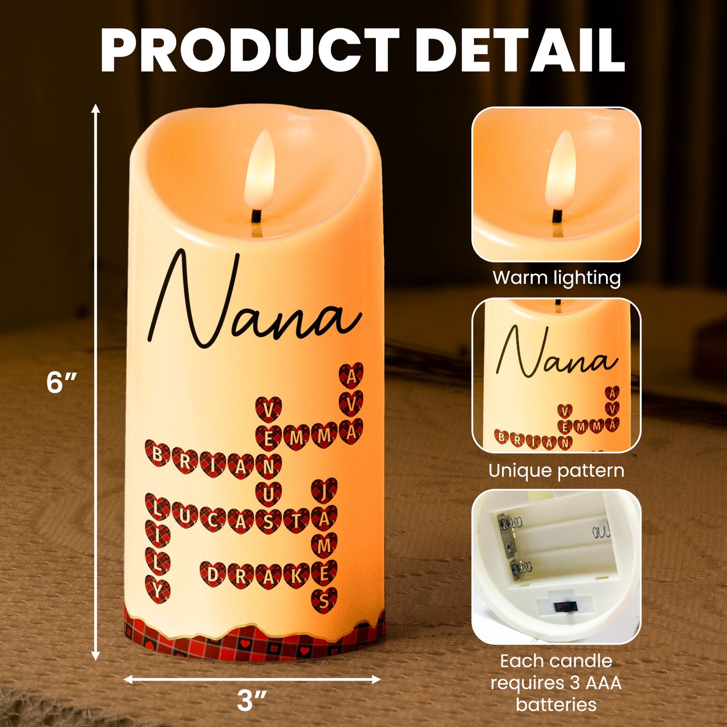 Nana, Mom, Family Together Scrabble Name - Personalized LED Candle